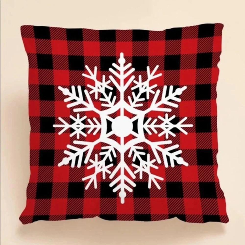 Snowflakes in Buffalo Plaid Pillow Covers (QUANTITY ONE)